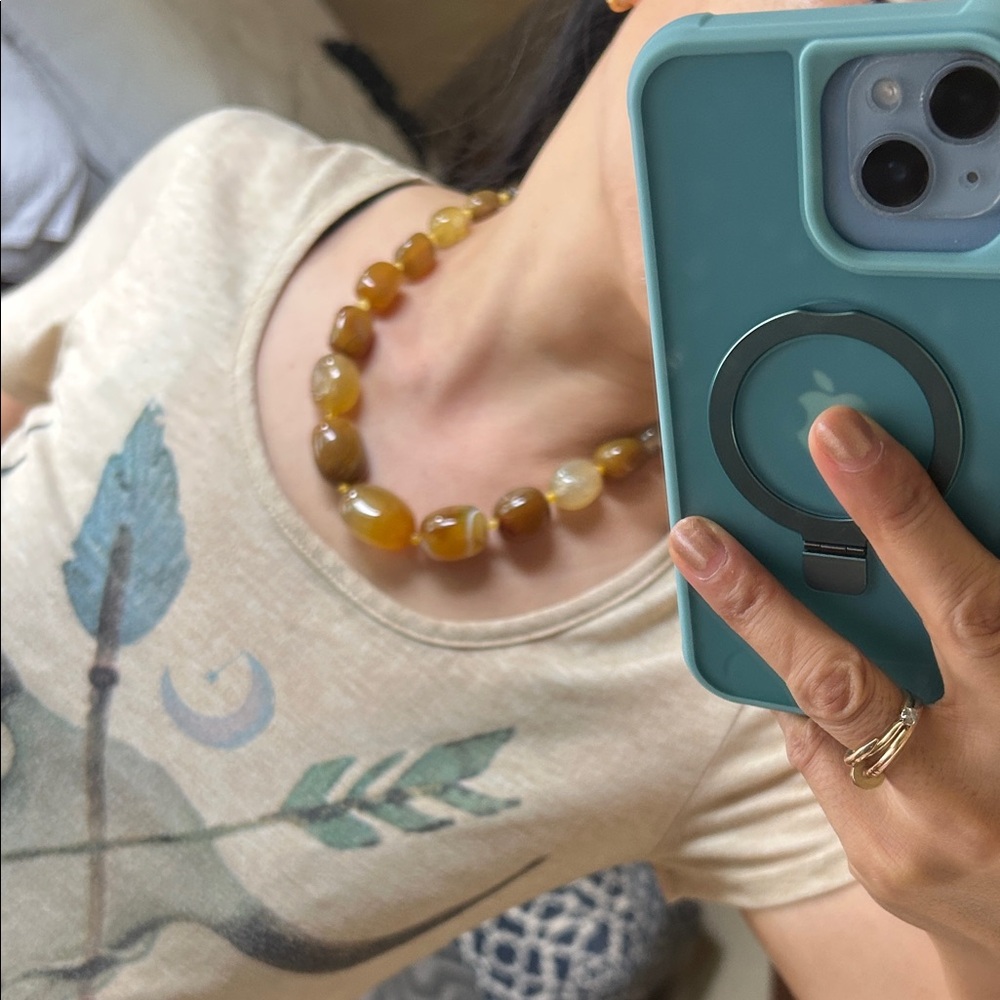 Vintage Brown and Cream agate  Beaded Necklace